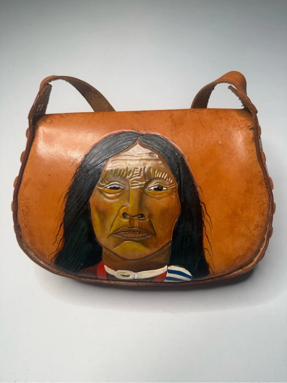 Vintage Genuine Leather Hand Painted Crossbody Bag